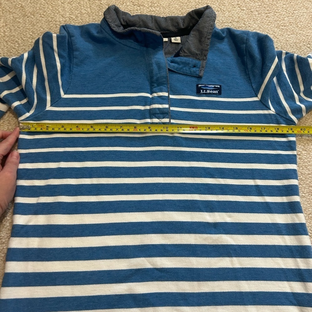 L.L. Bean Blue White Striped Cotton Henley Long Sleeve Size Medium 1/4 Button - Picture 9 of 10